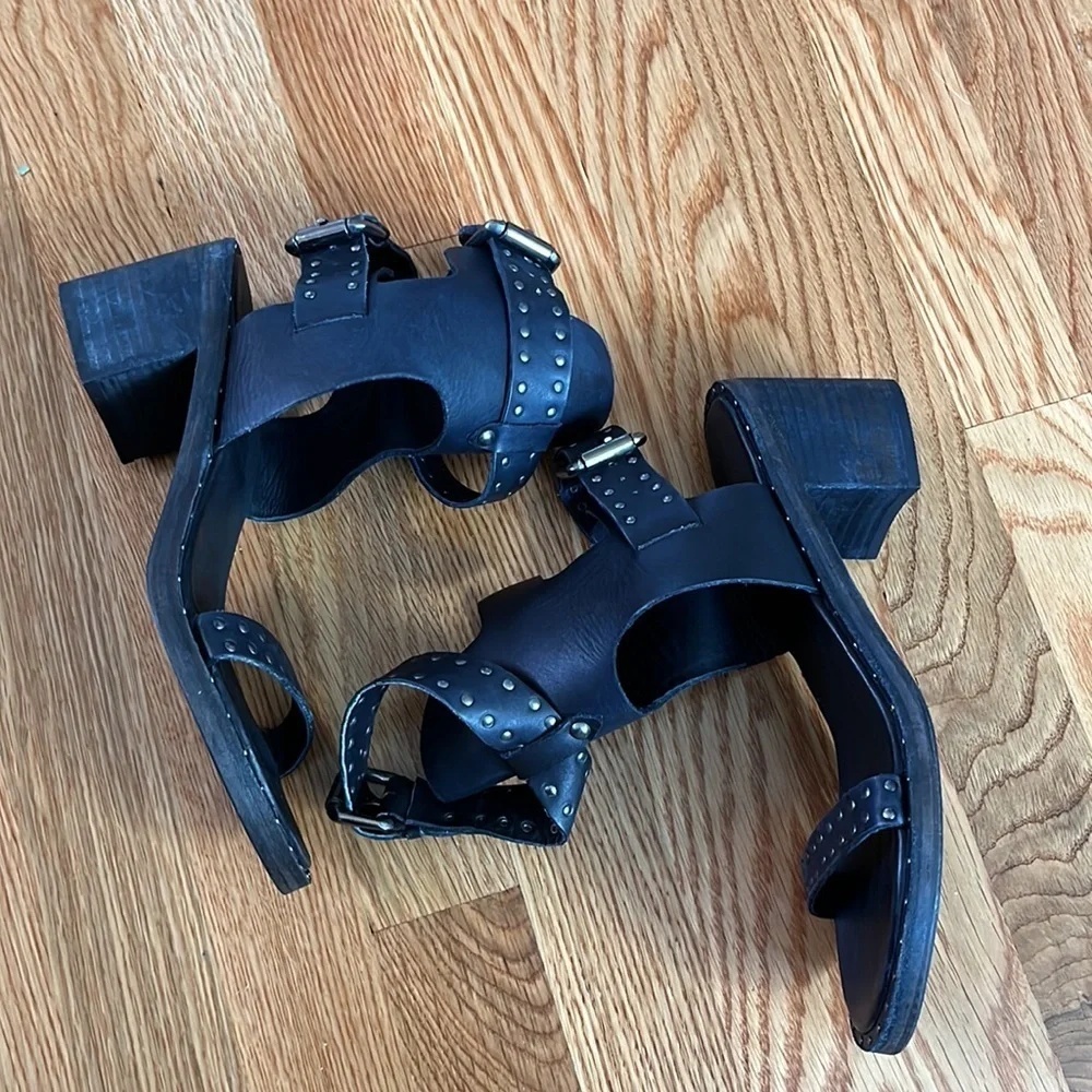 New Free People Happiness Block Heel Sandal Black Size 38 or 8